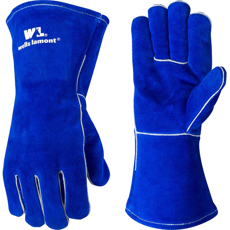 Wells Lamont Blue Lined Leather Welding Gloves, Medium 1056 - Image 1